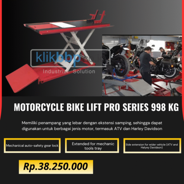 Bike Lift 998KG – Hydraulic Motorcycle Lift dengan Working Tools Tray & Safety Lock